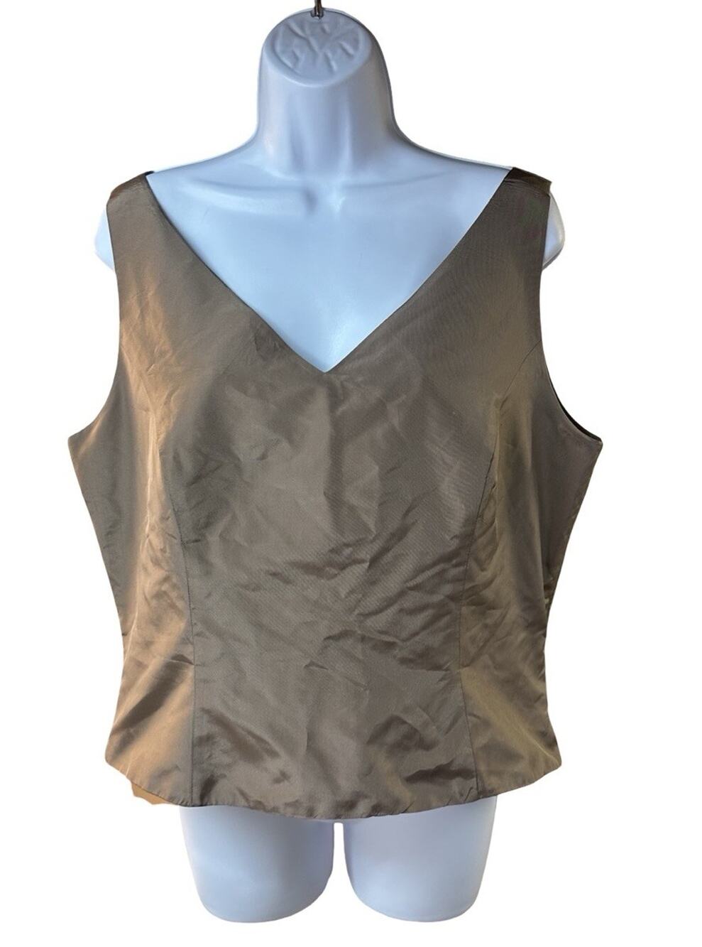 Renato Nucci Silk Shell Tank Top Womens V Neck Sleeveless Brown Blouse Sz 46